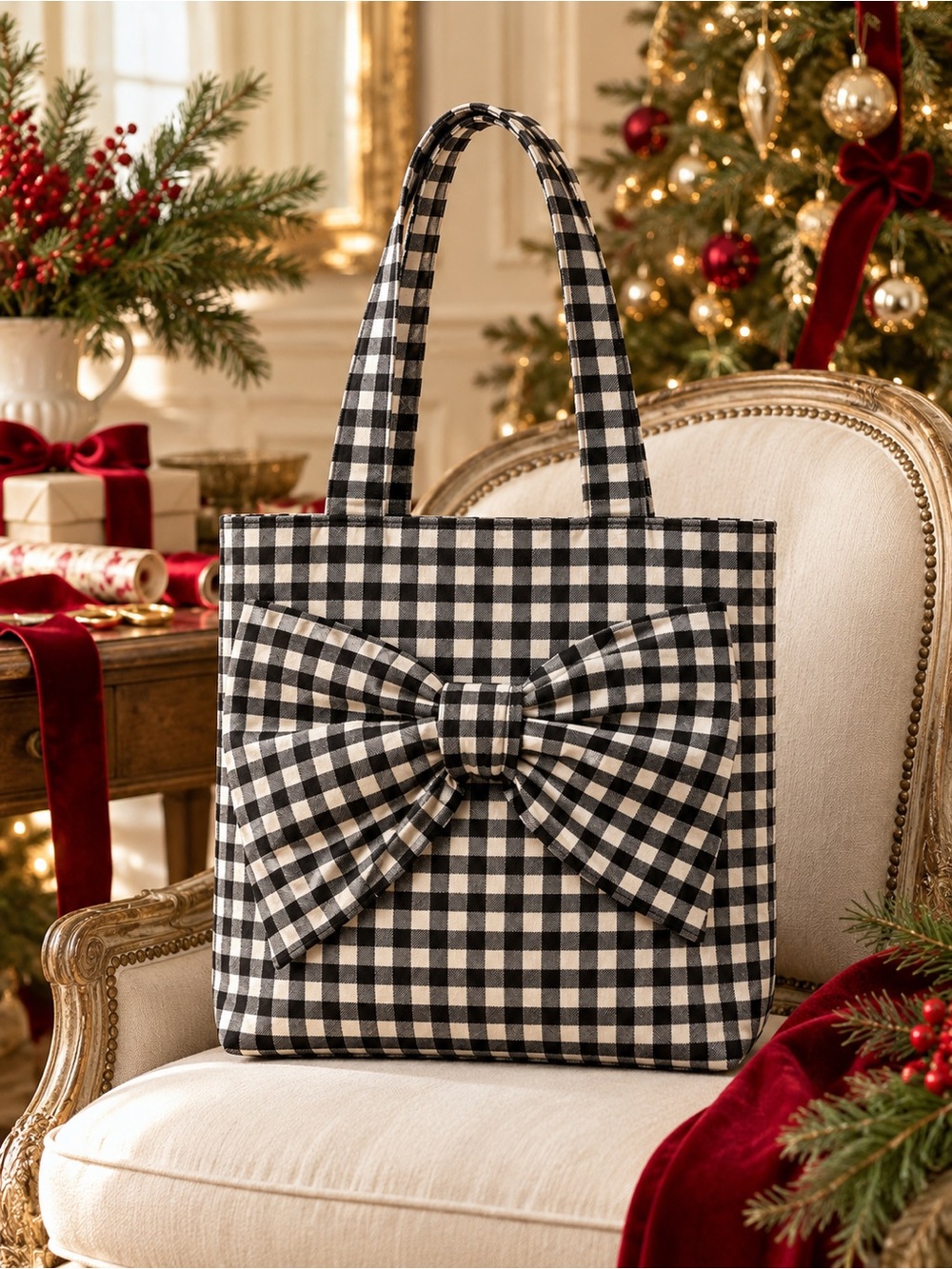 Kate Spade Social Justice 2024 Checkered Black & White Tote Bag Rwanda Made